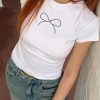 Donna Emmiol | T-Shirt A Maniche Corte Con Stampa Di Strass E Fiocco