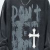 Uomo Emmiol | T-Shirt A Maniche Lunghe Con Stampa Di Lettere Graffiti Cross Da Uomo