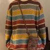 Uomo Emmiol | Maglione Girocollo Da Uomo Vintage A Righe Arcobaleno