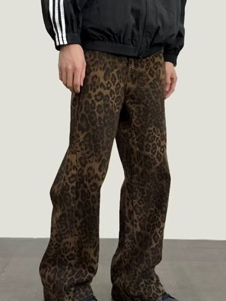 Uomo Emmiol | Jeans Larghi Con Stampa Leopardata Hip Pop Da Uomo