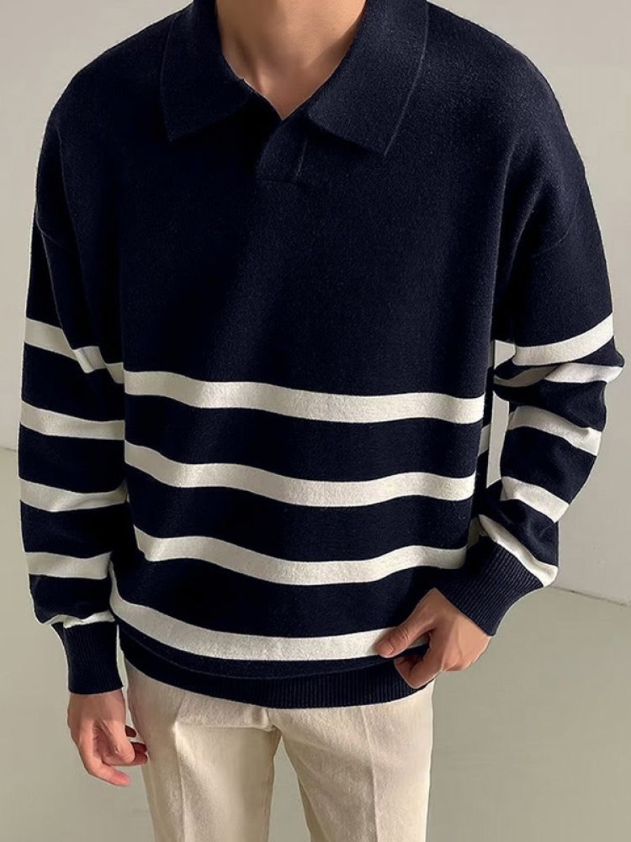 Uomo Emmiol | Maglione A Righe Da Uomo Con Spalle Scese