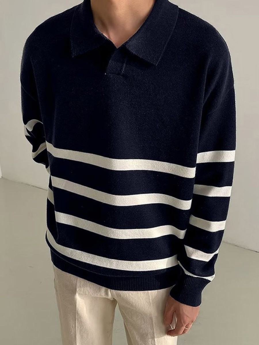 Uomo Emmiol | Maglione A Righe Da Uomo Con Spalle Scese