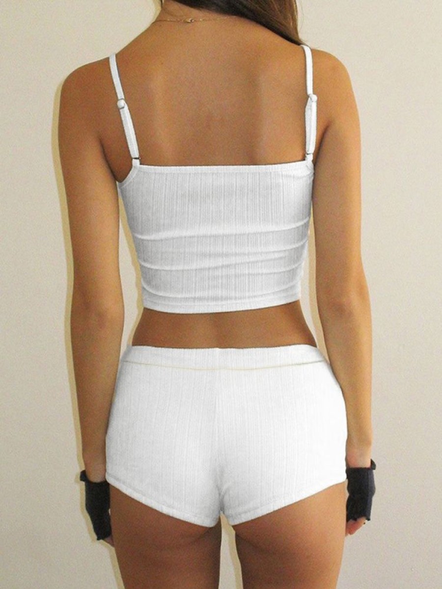 Donna Emmiol | Bianco Cami Top Crop Slim Lounge Set