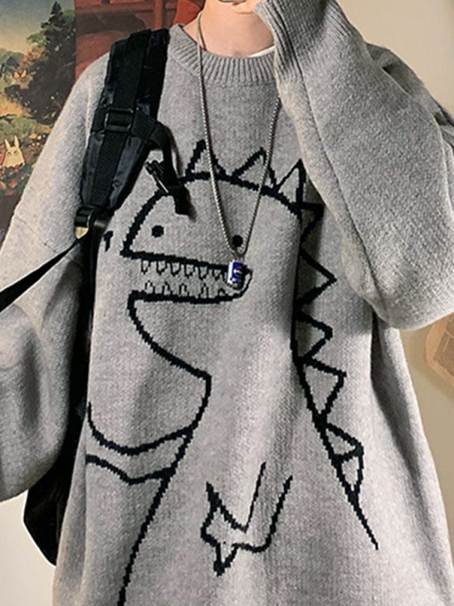 Uomo Emmiol | Maglione Pullover Da Uomo Con Dinosauro Dei Cartoni Animati