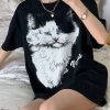 Donna Emmiol | T-Shirt Oversize A Maniche Corte Con Stampa Di Gattino