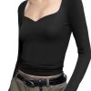 Donna Emmiol | T-Shirt A Maniche Lunghe Slim Con Collo A Cuore Tinta Unita