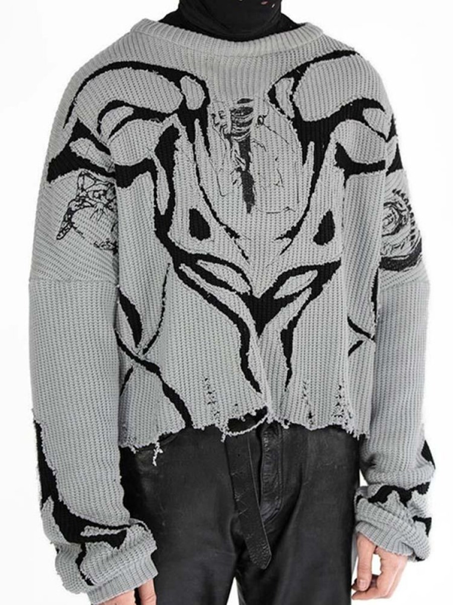 Uomo Emmiol | Maglione Strappato Jacquard Astratto Da Strada Da Uomo