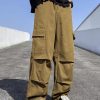 Uomo Emmiol | Pantaloni Cargo Con Lacci Tascabili Increspati Marroni Vintage Da Uomo