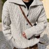 Uomo Emmiol | Maglione Lavorato A Trecce Con Collo A Bavero Vintage Da Uomo