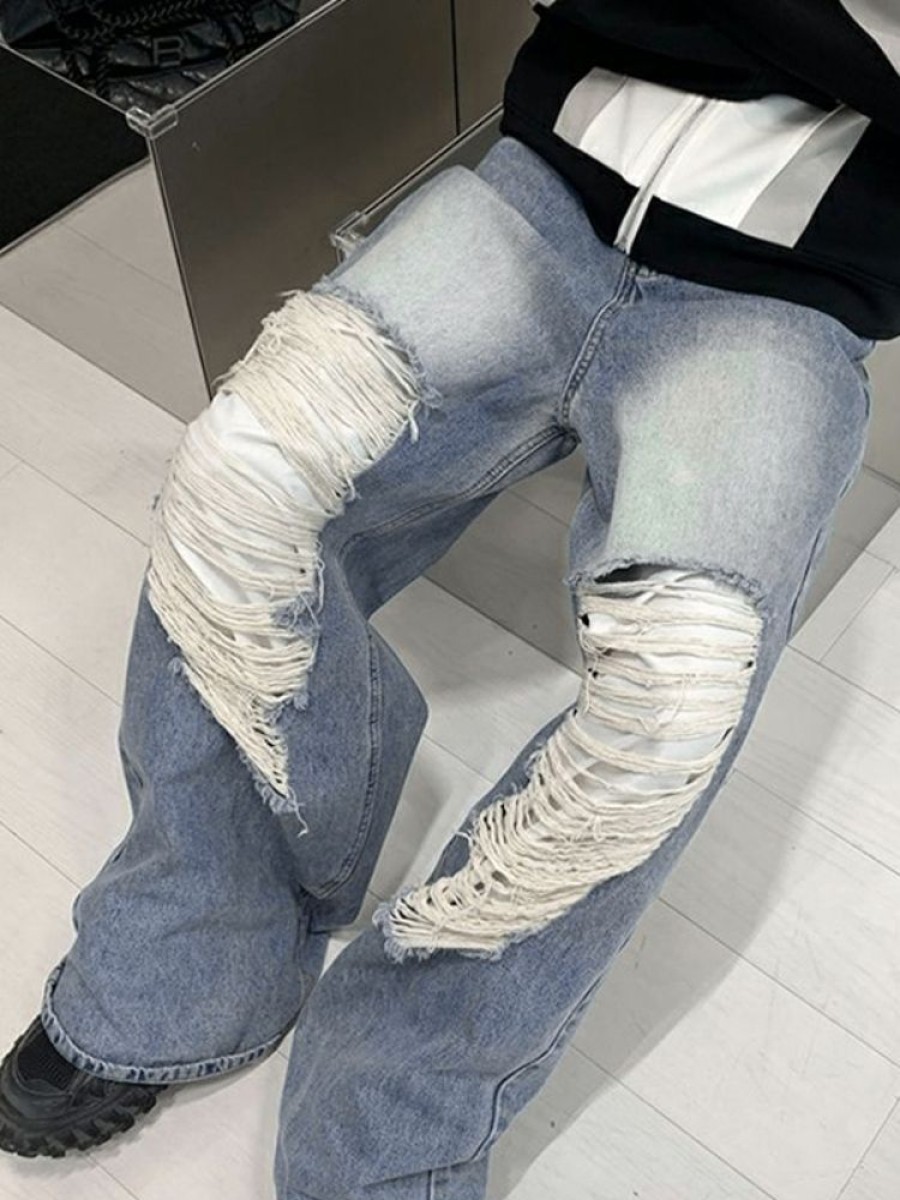 Uomo Emmiol | Jeans Larghi Strappati Grandi Invecchiati Da Uomo