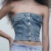 Donna Emmiol | Top A Fascia Sul Petto Con Dettaglio Patta In Denim Vintage