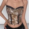 Donna Emmiol | Canotta Con Corsetto Patchwork In Pizzo Con Stampa Vintage