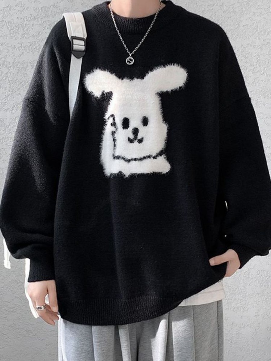 Uomo Emmiol | Maglione Girocollo Jacquard Da Uomo Con Coniglietto Cartoon