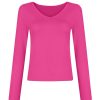 Donna Emmiol | T-Shirt Slim A Maniche Lunghe Con Scollo A V Tinta Unita