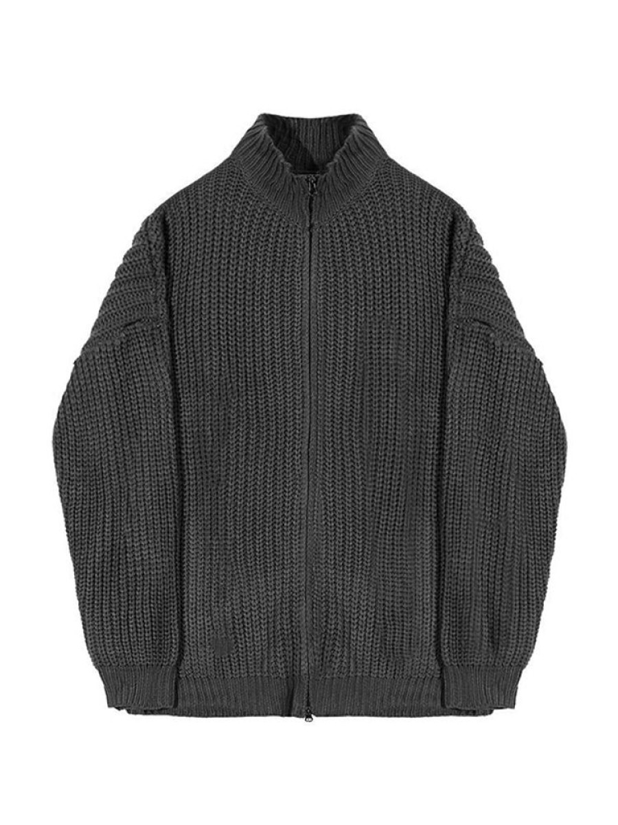 Uomo Emmiol | Maglione Cardigan In Maglia Tinta Unita Con Doppia Zip E Collo A Lupetto Da Uomo