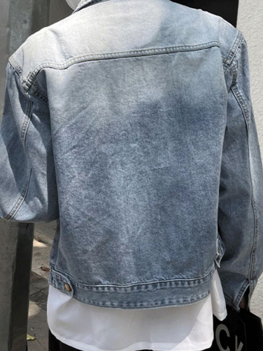 Uomo Emmiol | Giacca Corta In Denim Da Uomo Con Zip Lavata Vintage