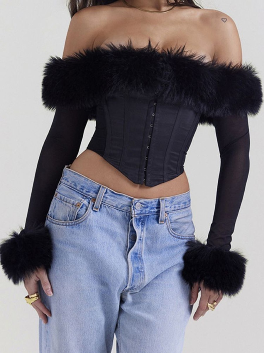 Donna Emmiol | Top A Corsetto Con Petto In Rete Con Spalle Scoperte E Finiture Sfocate