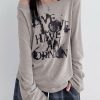 Donna Emmiol | T-Shirt A Maniche Lunghe Oversize Ampia Con Stampa Di Lettere Vintage