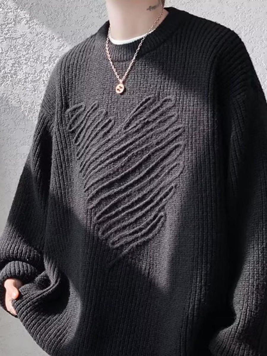 Uomo Emmiol | Maglione Girocollo Da Uomo Con Decorazione A Cuore Tridimensionale