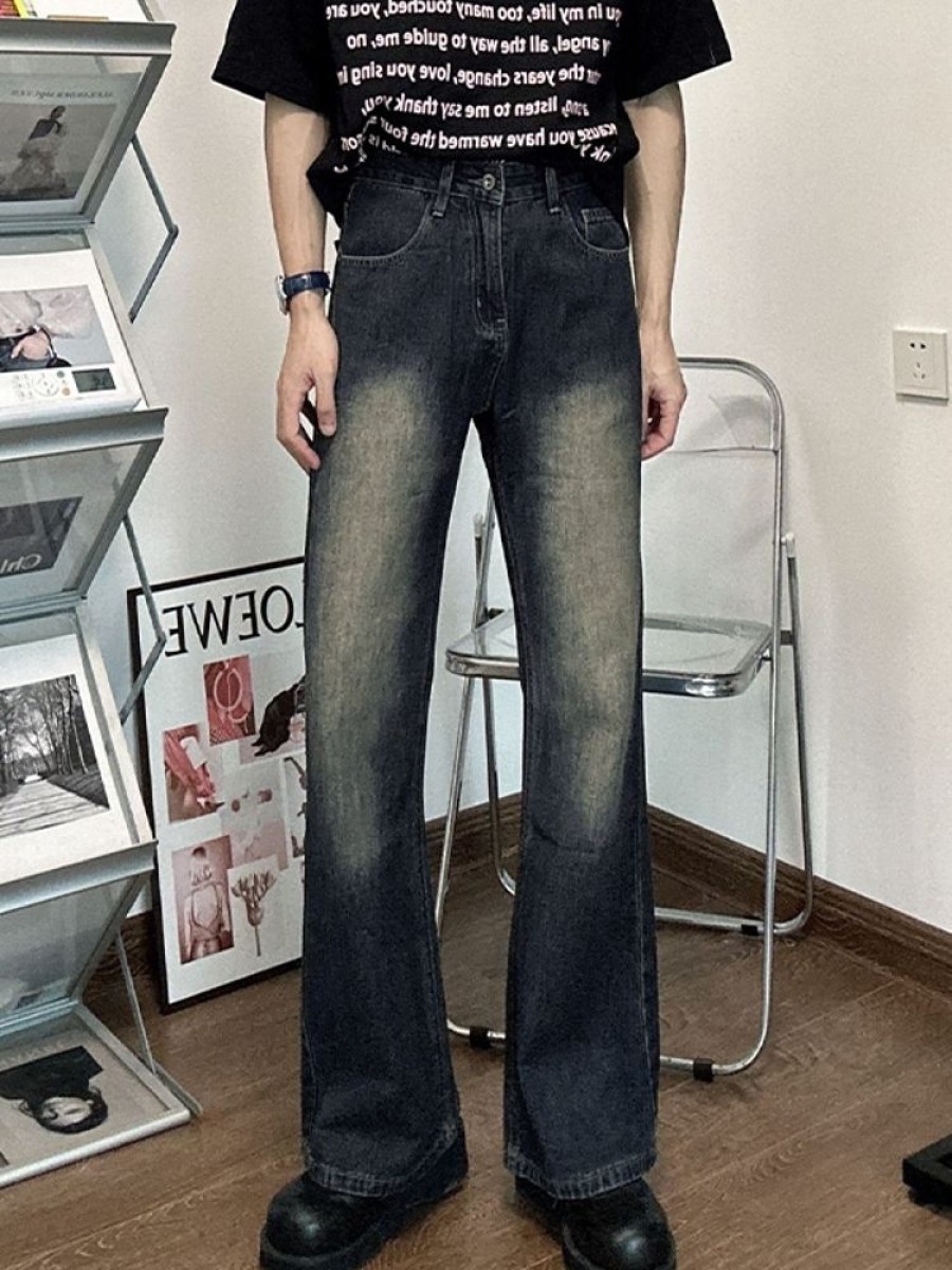 Uomo Emmiol | Jeans Larghi Svasati Vintage Invecchiati Da Uomo