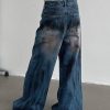 Uomo Emmiol | Jeans Larghi Da Uomo Con Tintura Irregolare Invecchiata Vintage