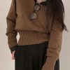 Donna Emmiol | Maglione Corto Vintage Con Scollo A V Marrone