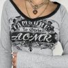 Donna Emmiol | T-Shirt A Maniche Lunghe Con Scollo A V E Stampa Di Lettere In Colori A Contrasto