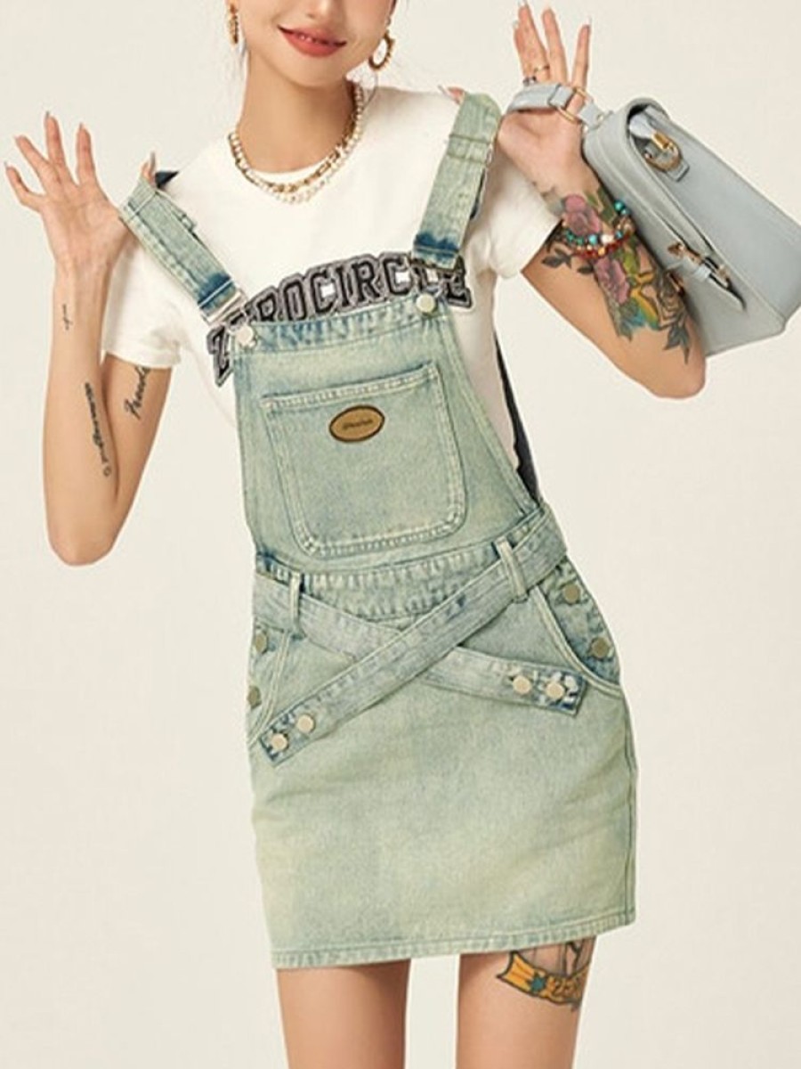 Donna Emmiol | Mini Abito In Denim Blu Lavato