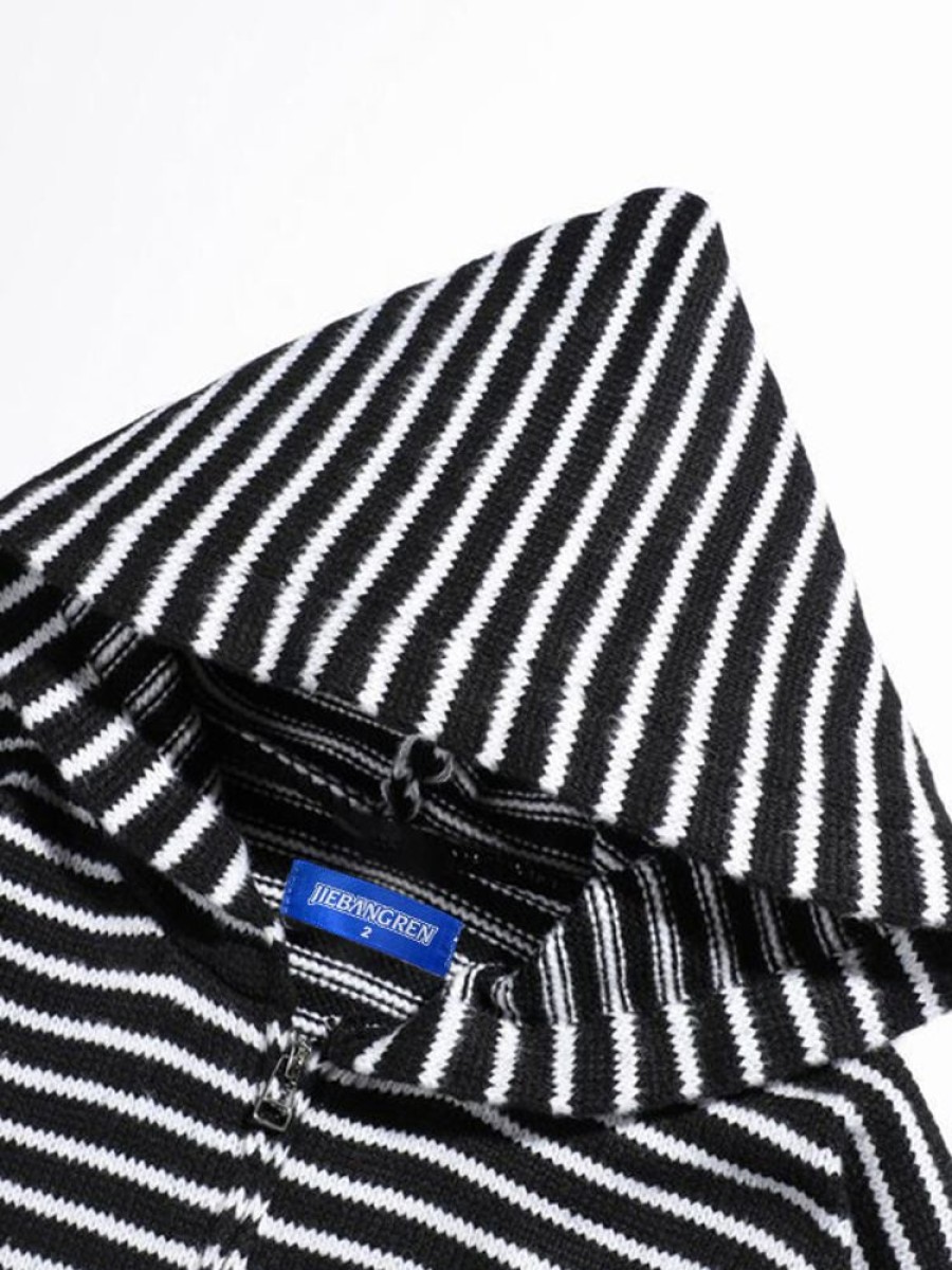 Uomo Emmiol | Maglione Lavorato A Maglia Con Zip E Cappuccio A Righe Da Uomo