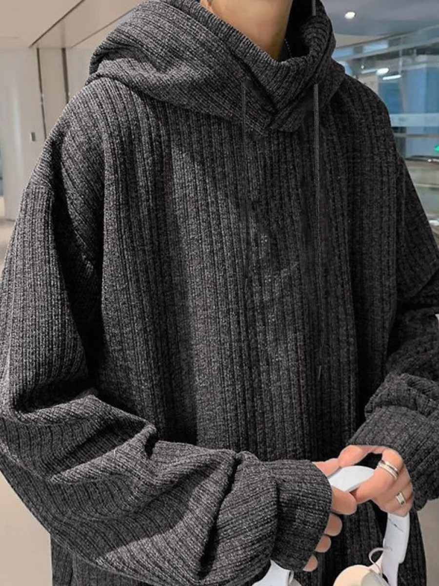 Uomo Emmiol | Felpa Con Cappuccio Oversize A Coste Con Coulisse In Tinta Unita Da Uomo