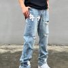 Uomo Emmiol | Jeans Da Uomo A Gamba Dritta Con Toppe Incrociate Splash Ink