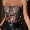 Donna Emmiol | Top A Fascia Con Orlo In Nappa Con Strass Trasparente