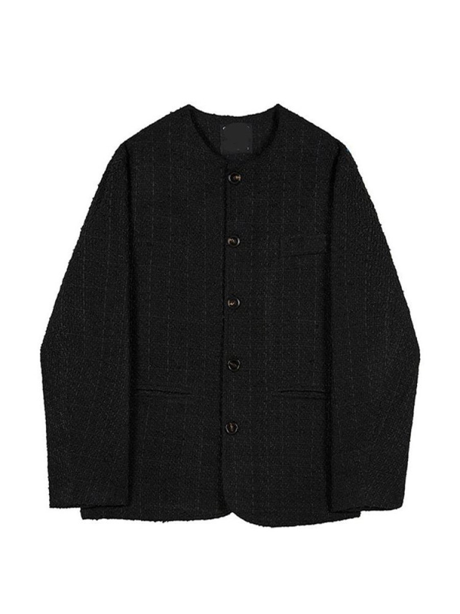 Uomo Emmiol | Giacca Girocollo Da Uomo In Tweed Nero