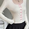 Donna Emmiol | T-Shirt A Maniche Lunghe Con Scollo A U Con Giuntura A Fiocco