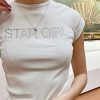 Donna Emmiol | T-Shirt A Maniche Corte Con Stampa Di Lettere Con Strass