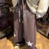 Uomo Emmiol | Pantaloni Da Uomo A Gamba Larga Con Coulisse In Pelle Scamosciata Con Ricamo A Stella Vintage