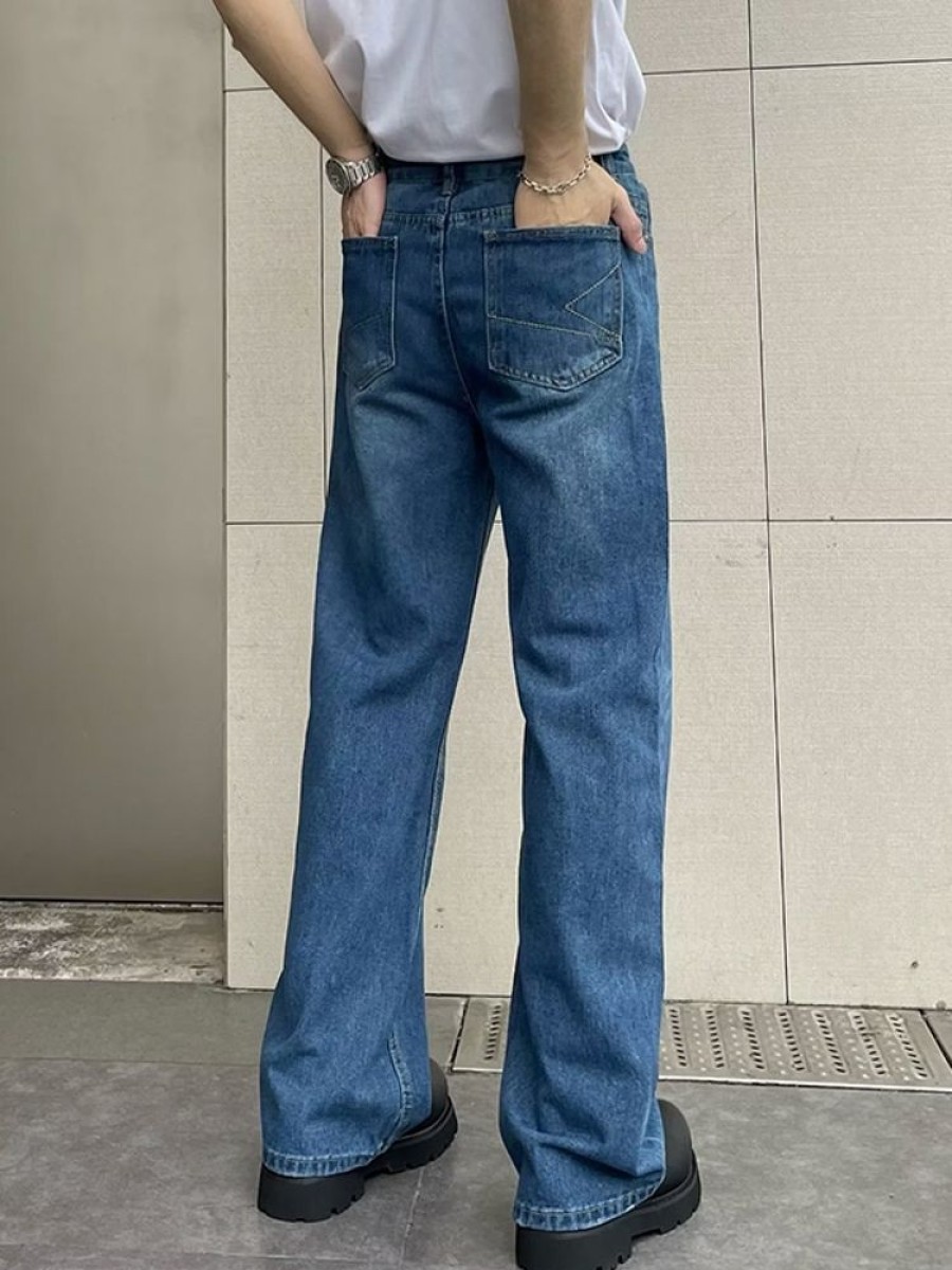 Uomo Emmiol | Jeans Da Uomo A Gamba Dritta Con Giunture In Lavaggio Vintage