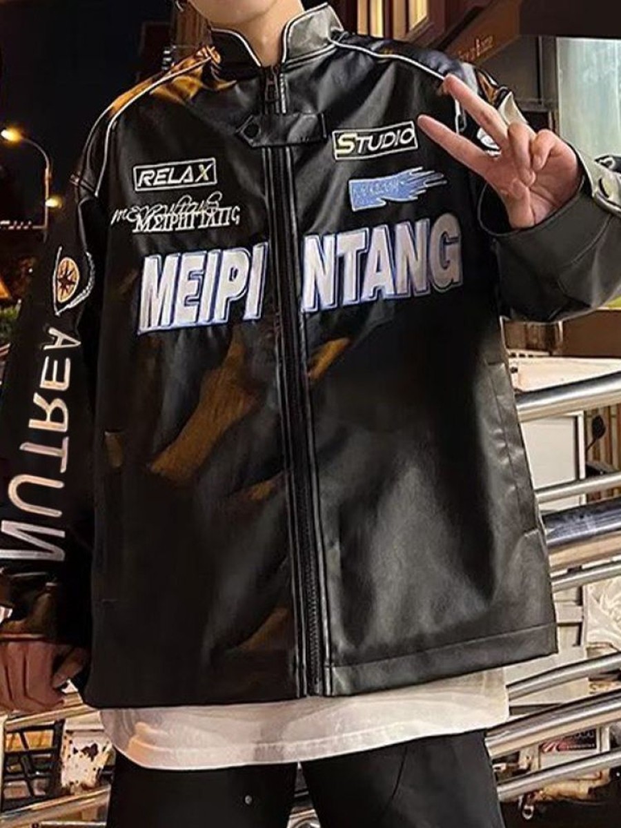 Uomo Emmiol | Giacca Da Moto In Pelle Pu Con Logo Da Uomo