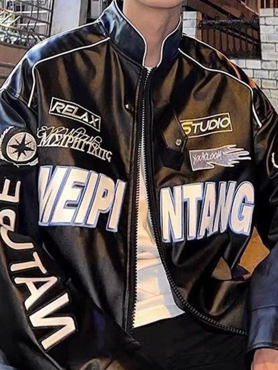 Uomo Emmiol | Giacca Da Moto In Pelle Pu Con Logo Da Uomo